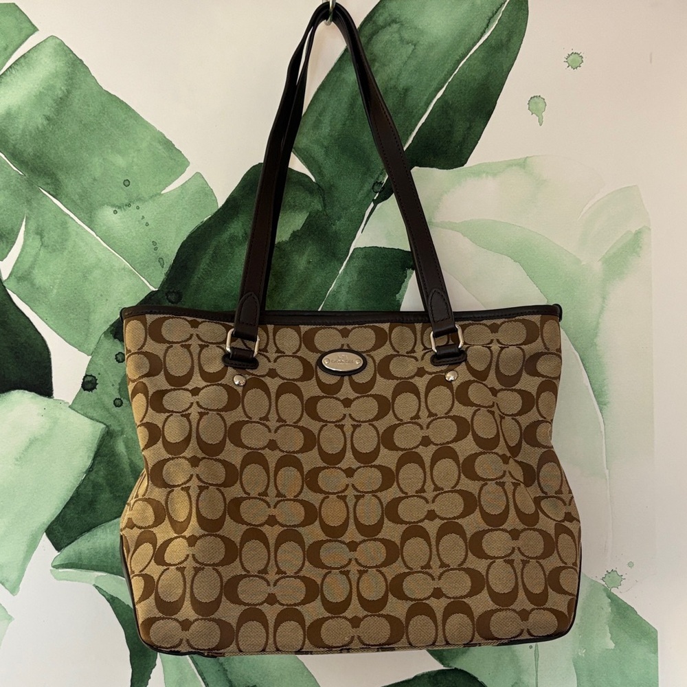 Coach Signature Stripe Brown Tote Bag F36375